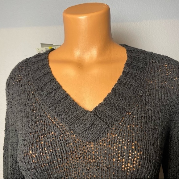 Charter Club Black Cotton V-Neck Knit Sweater Size M (G12) - Picture 2 of 5